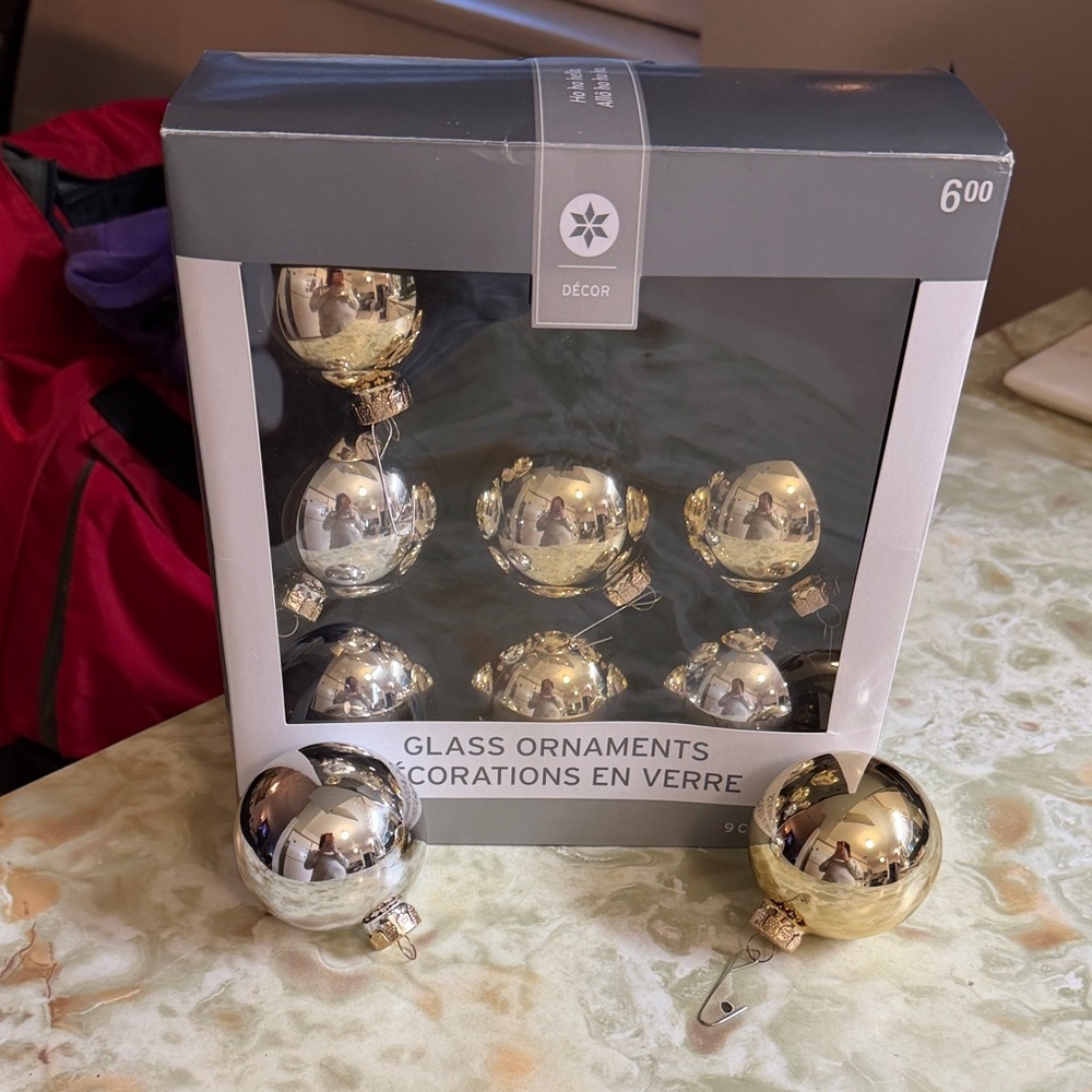 Silver and Gold Glass Ornaments Set